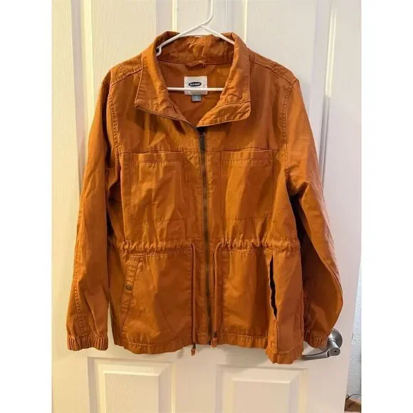 Old Navy Women's Brown Twill Field Cargo Jacket XL Mock Neck Pockets - Picture 1 of 4